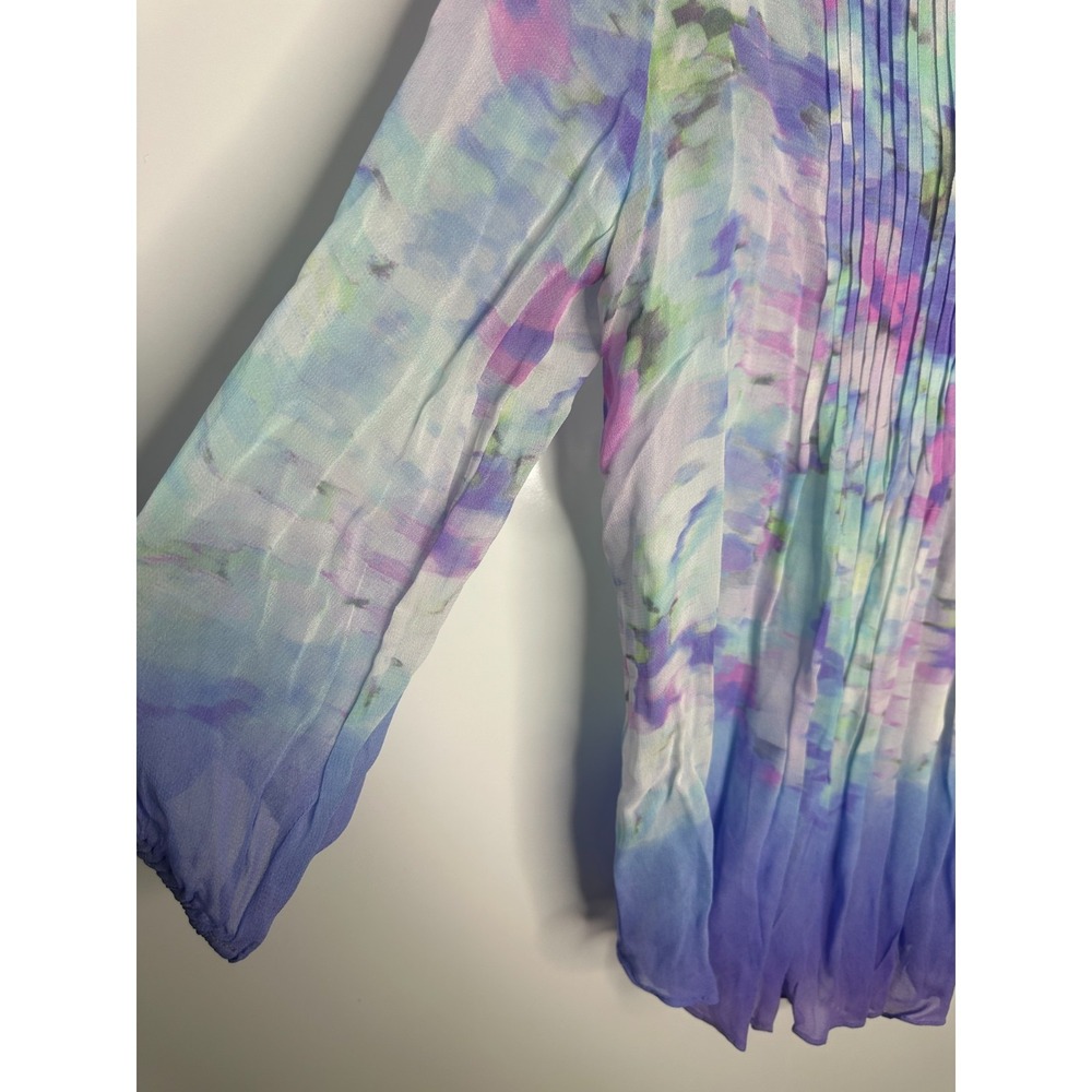 Soft Surroundings Sheer Watercolor Floral Ombre Pintuck Tunic Top Small *Flaw - Picture 5 of 13